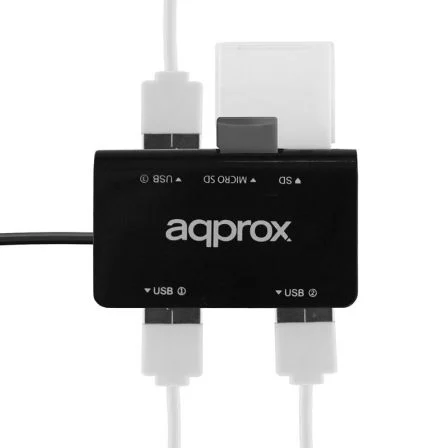 HUB APPROX APPHT8B NEGRO - 2 PUERTOS USB 2.0 + LECTOR MICROSD/SD - TAMAÑO COMPACTO - COMPATIBLE WINDOWS 7 / 8 / 10